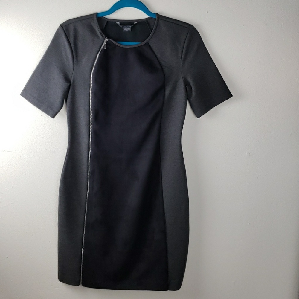 Armani Exchange Gray Fitted Zip Faux Suede Dress